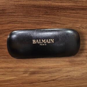 BALMAIN PARIS Black Leather Hard Clamshell Case